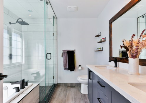 modern bathroom with shower and vanity